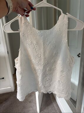 Lulu's White Sleeveless Top with Embroidered Detail